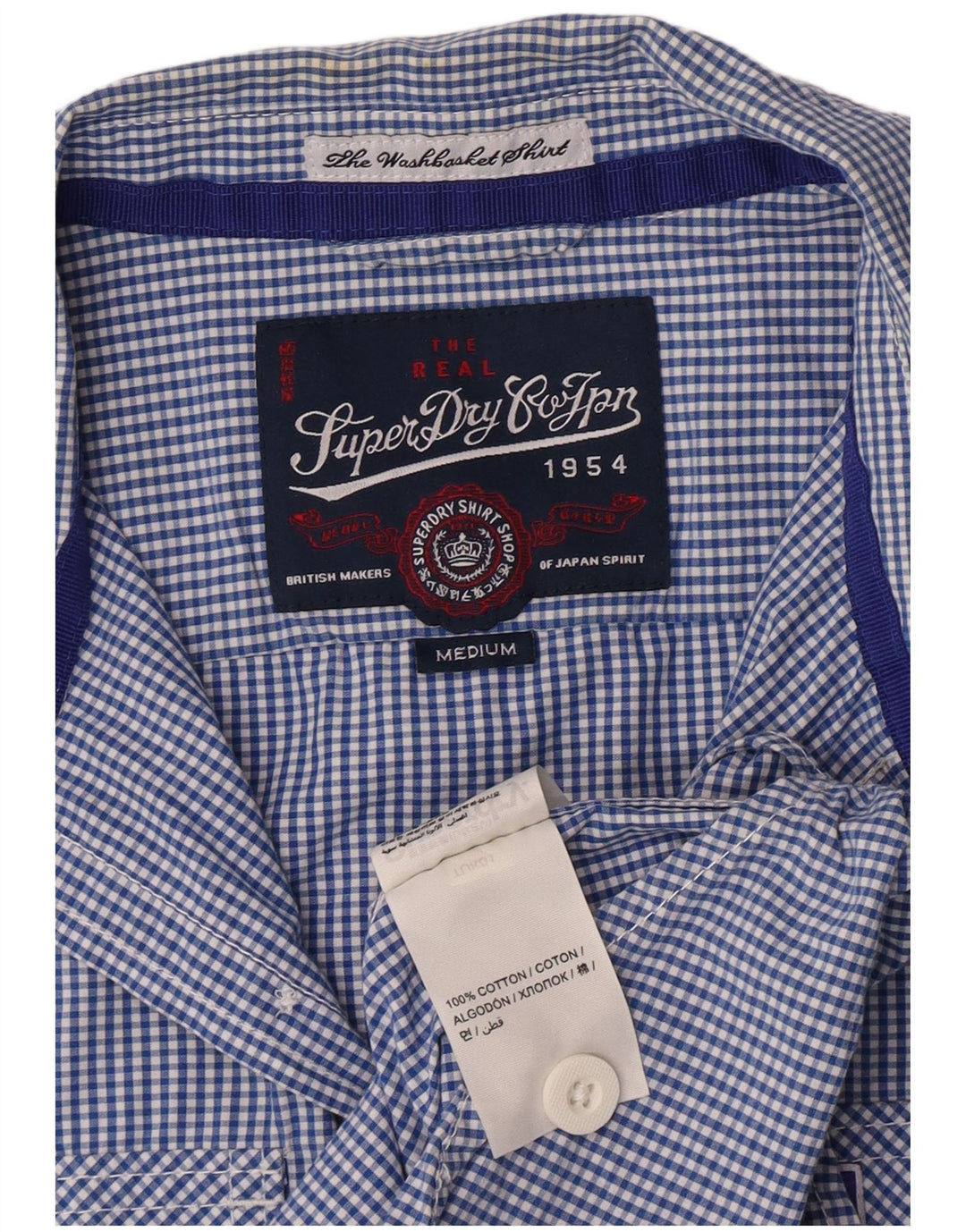 Мужская рубашка с коротким рукавом Superdry среднего синего цвета в мелкую клетку, хлопок