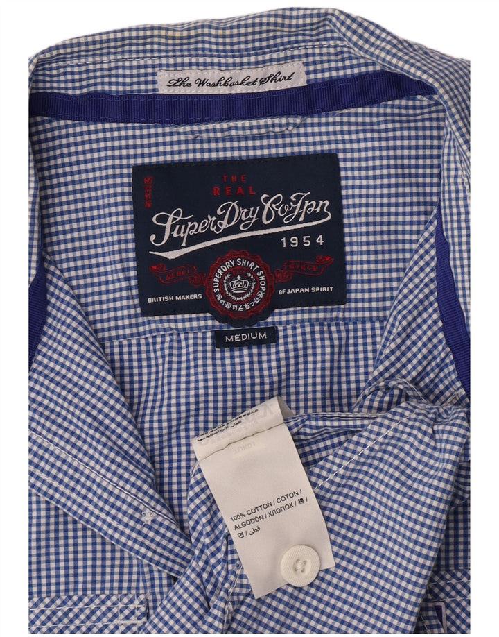 Мужская рубашка с коротким рукавом Superdry среднего синего цвета в мелкую клетку, хлопок