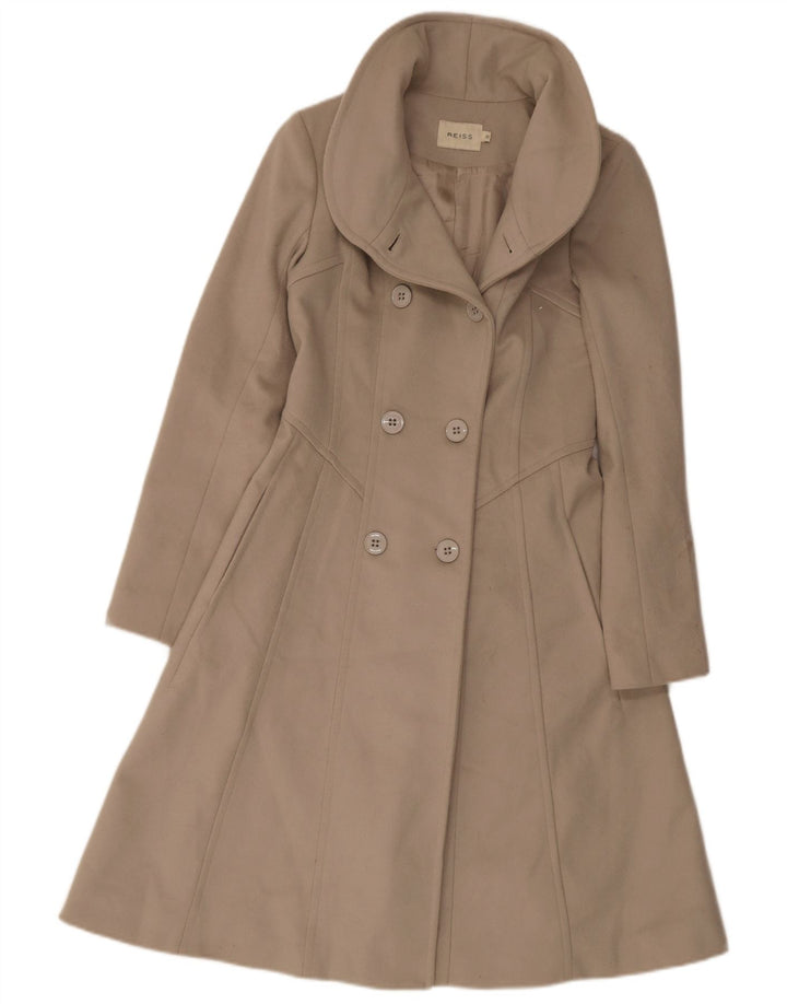 Reiss Женское двубортное пальто UK 6 XS Бежевое из натуральной шерсти