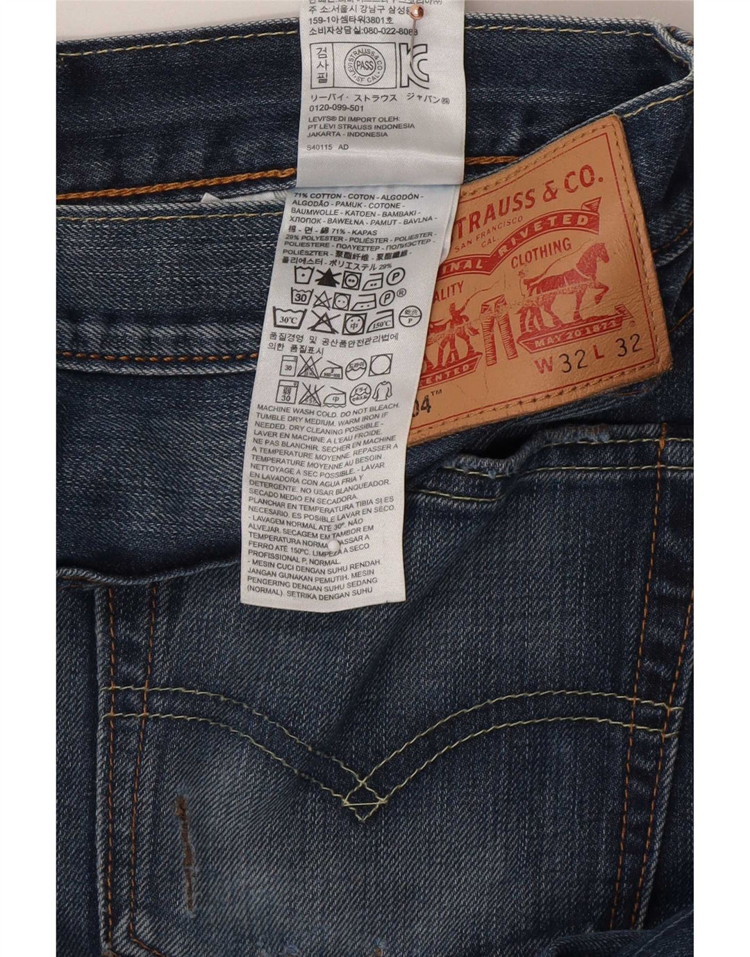 Мужские прямые джинсы Levi's 504 W32 L32 синие, хлопок
