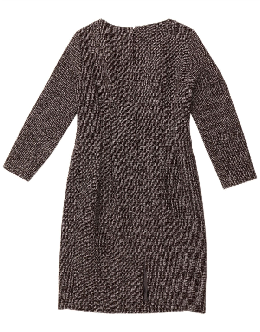 VINTAGE Womens Long Sleeve Sheath Dress UK 12 Medium Grey Check