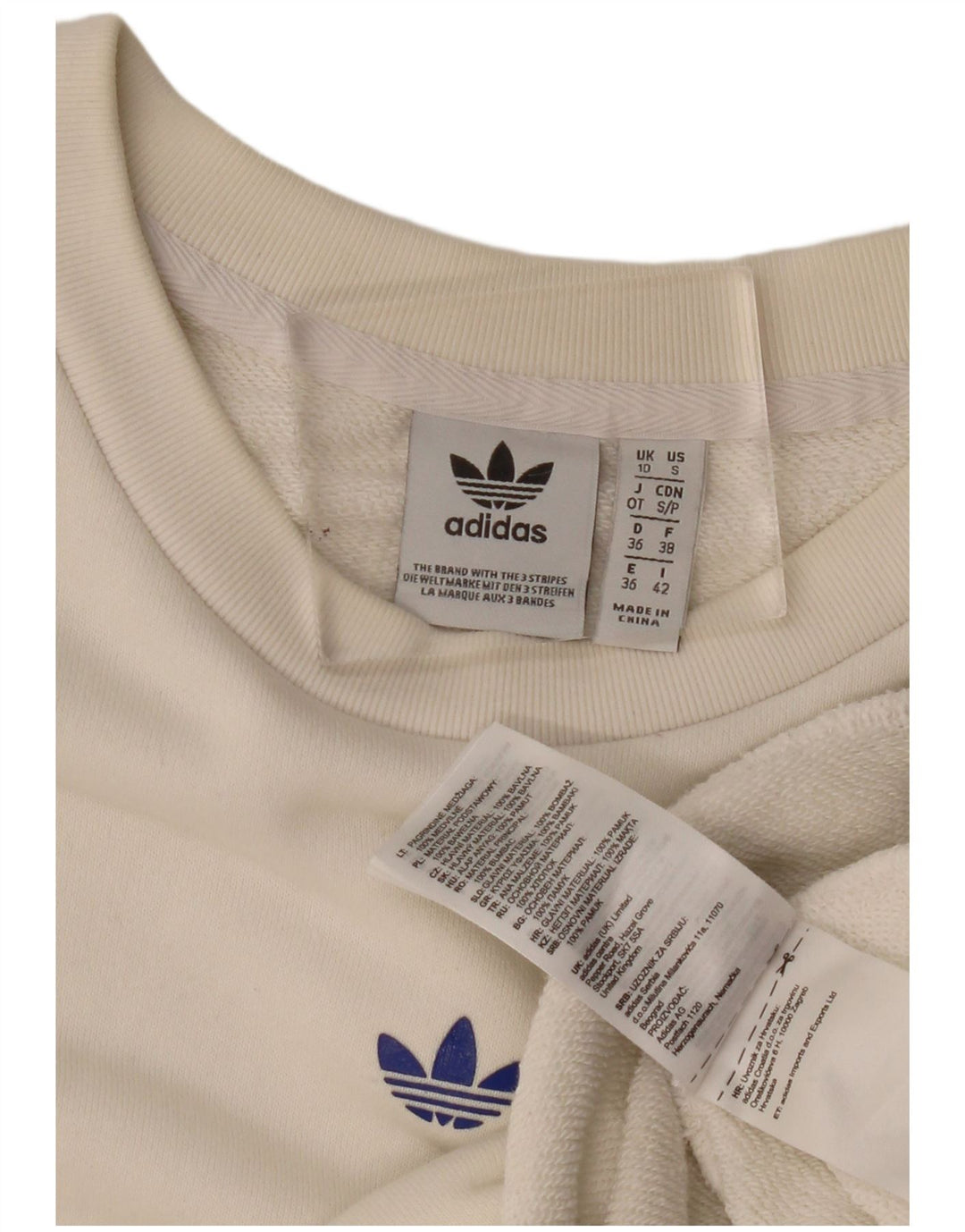 Женский джемпер большого размера с рисунком Adidas UK 10, маленький Off White