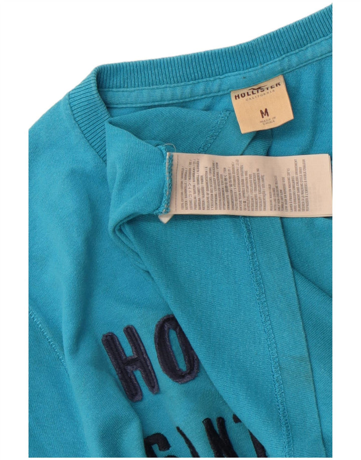 Мужская футболка с рисунком Hollister, хлопковый топ среднего синего цвета