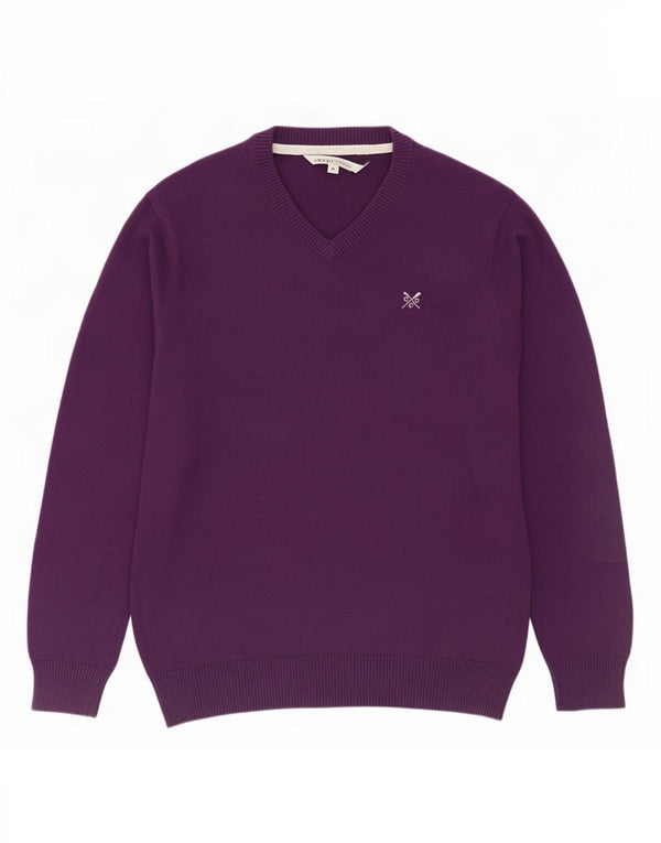 Crew Clothing Мужской джемпер с v-образным вырезом, свитер, средний фиолетовый хлопок, хлопок