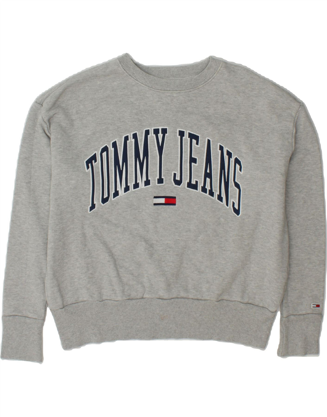 TOMMY HILFIGER Womens Oversized Graphic Sweatshirt Jumper UK 10 Small Grey Vintage Tommy Hilfiger and Second-Hand Tommy Hilfiger from Messina Hembry 