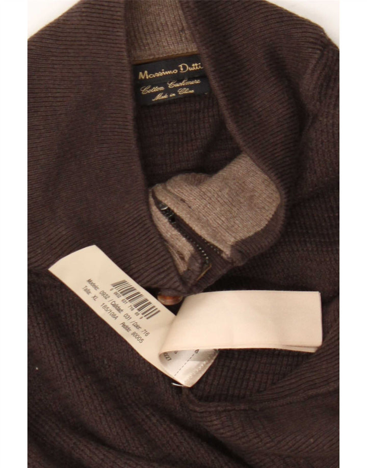 Мужской джемпер с воротником на молнии Massimo Dutti XL, коричневый хлопок