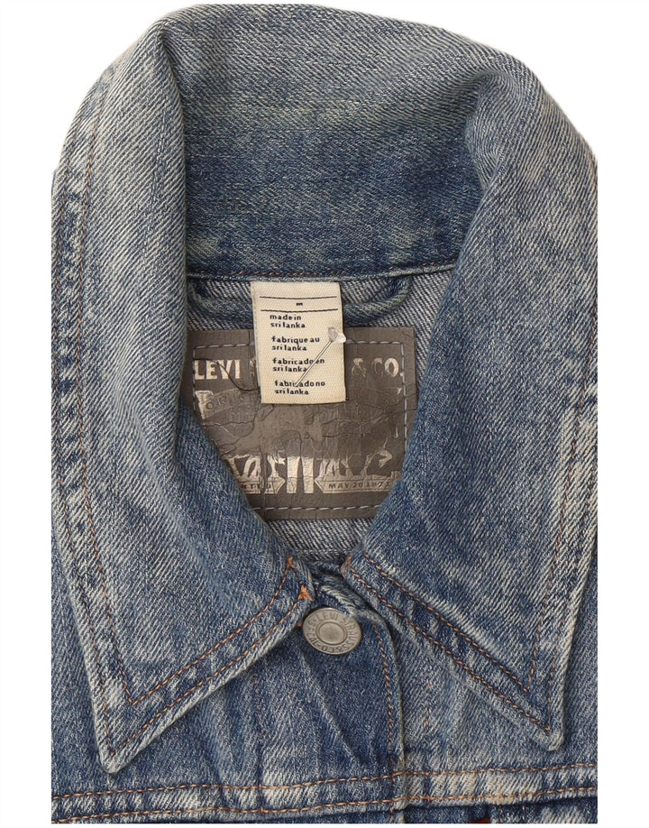 Женский укороченный джинсовый жилет Levi's UK 12, хлопок среднего синего цвета