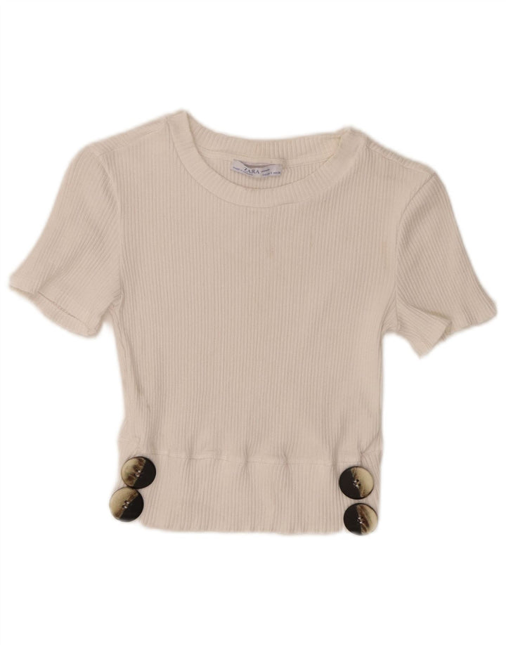 Женская укороченная блузка Zara UK 8, маленькая, белая вискоза