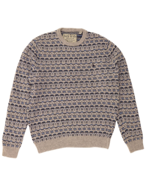 JACK WILLS Womens Crew Neck Jumper Sweater UK 18 XL Grey Fair Isle
