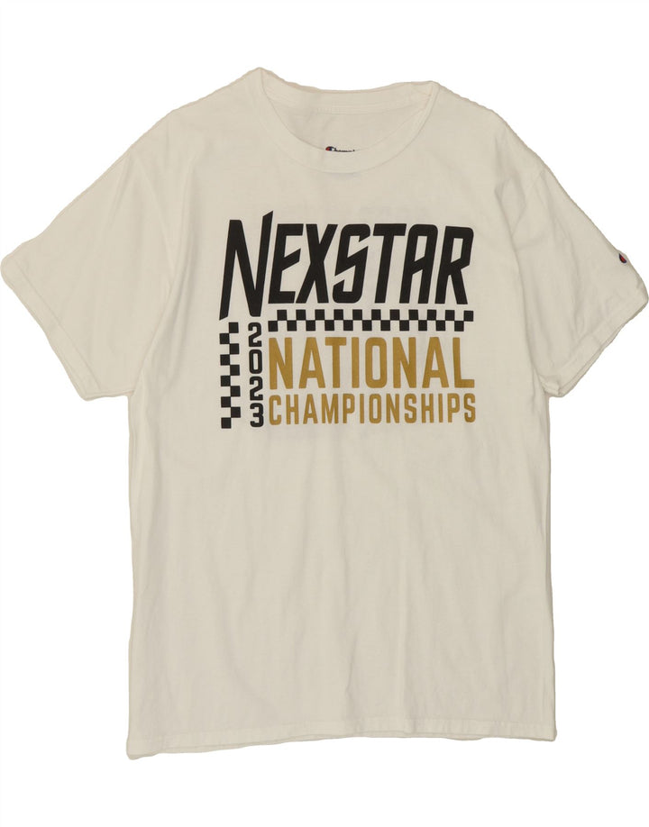 CHAMPION Mens Graphic T-Shirt Top Medium White Cotton Vintage Champion and Second-Hand Champion from Messina Hembry 