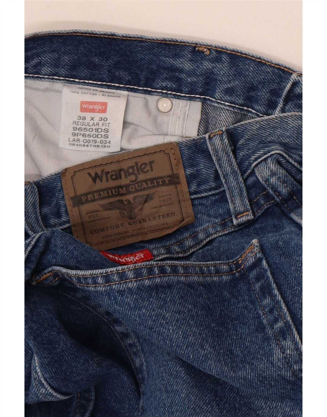 Мужские прямые джинсы Wrangler стандартного кроя W38 L30, синие, хлопок