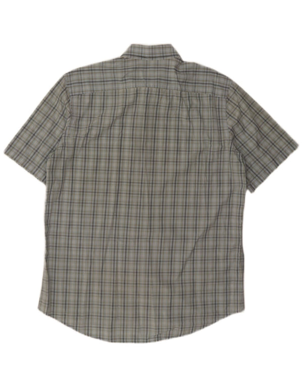 Lacoste Mens Short Sleeve Shirt Size 43 Large Blue Check Cotton