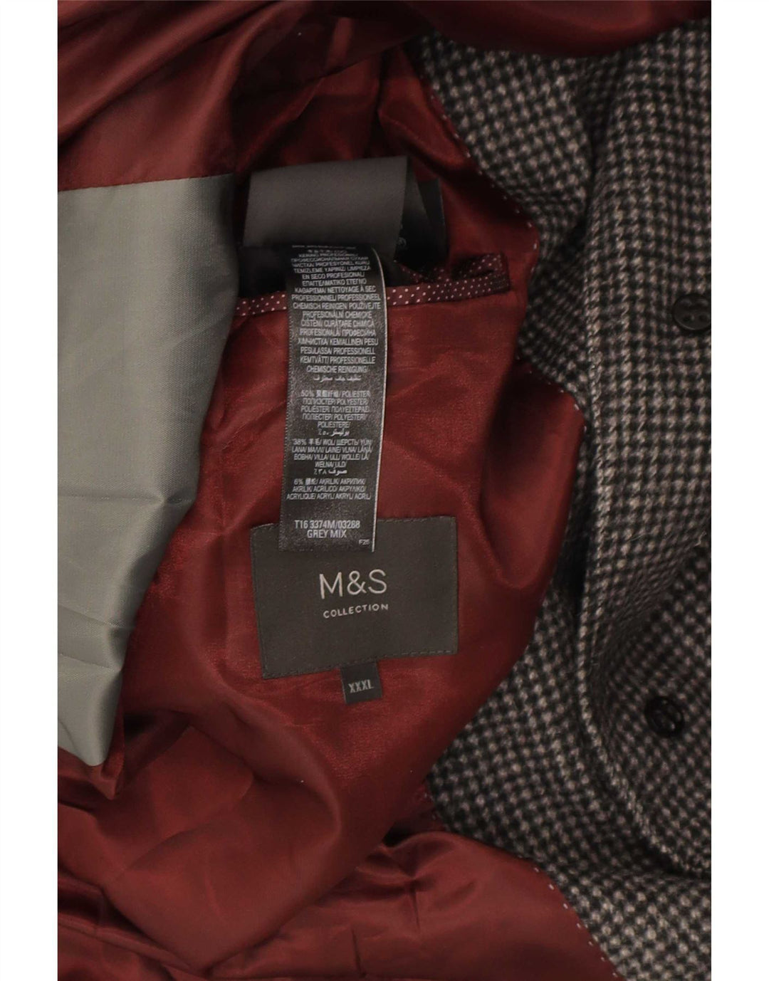 Мужское пальто Marks & Spencer UK 46 3XL серое из полиэстера с узором "гусиные лапки"