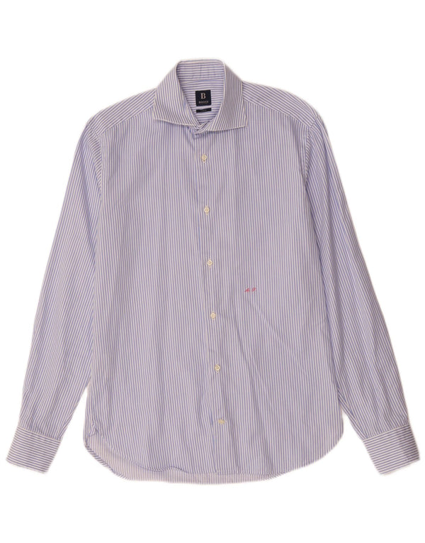 Мужская рубашка приталенного кроя BOGGI MILANO, размер 38 15, средний синий в тонкую полоску, хлопок