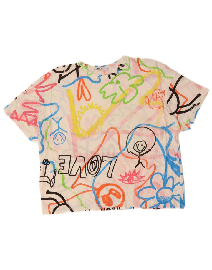 Женская укороченная футболка оверсайз с рисунком ZARA, UK 10, маленькая, разноцветная