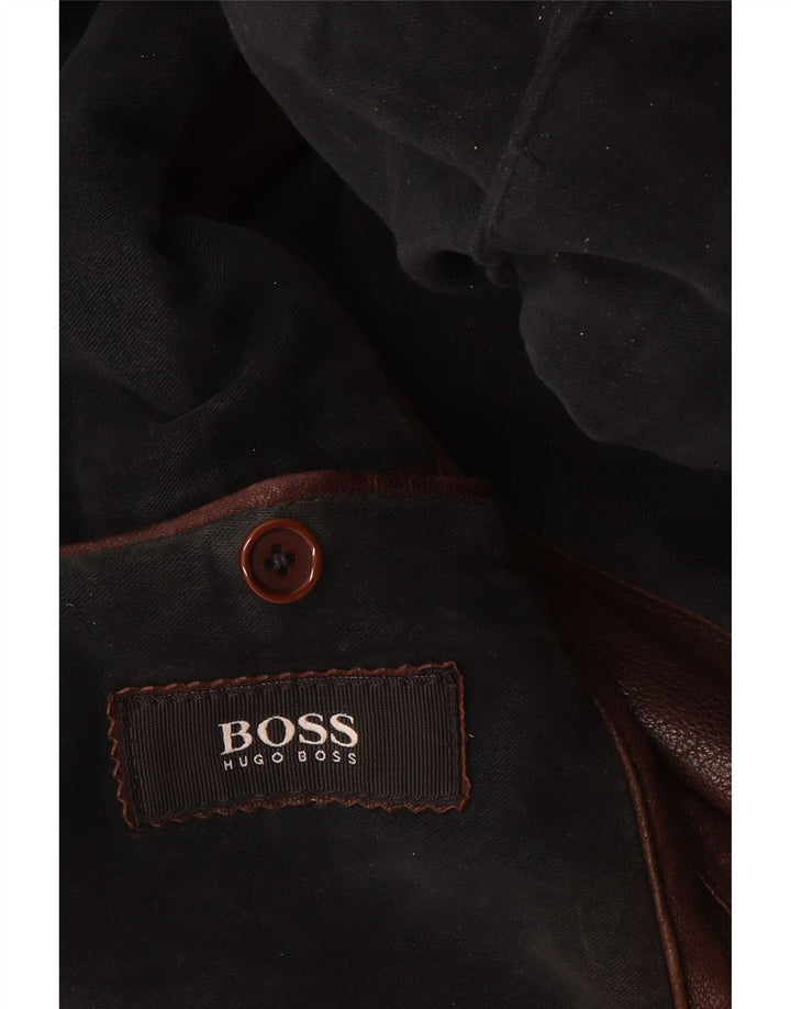 Мужская кожаная куртка Hugo Boss UK 40, большая коричневая кожа