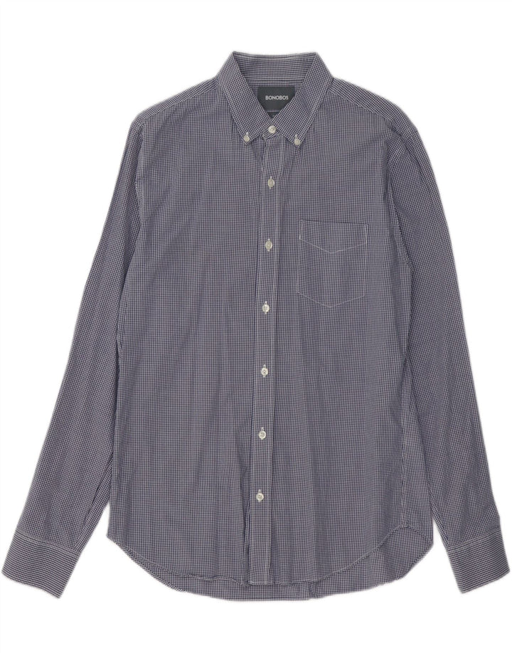 BONOBOS Мужская рубашка приталенного кроя среднего размера, темно-синяя, хлопок в мелкую клетку