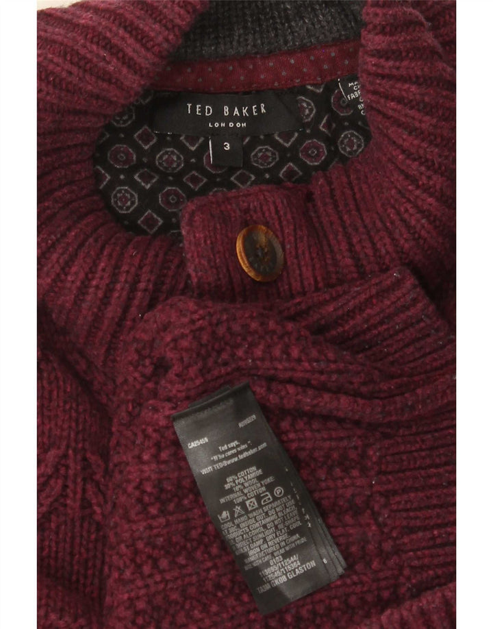 Мужской джемпер с воротником на пуговицах Ted Baker, размер 3, средний бордовый хлопок, хлопок