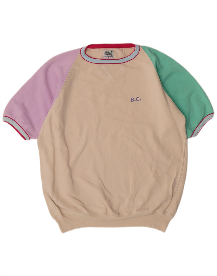 Мужской свитшот Best Company с коротким рукавом и принтом, большой бежевый хлопковый джемпер