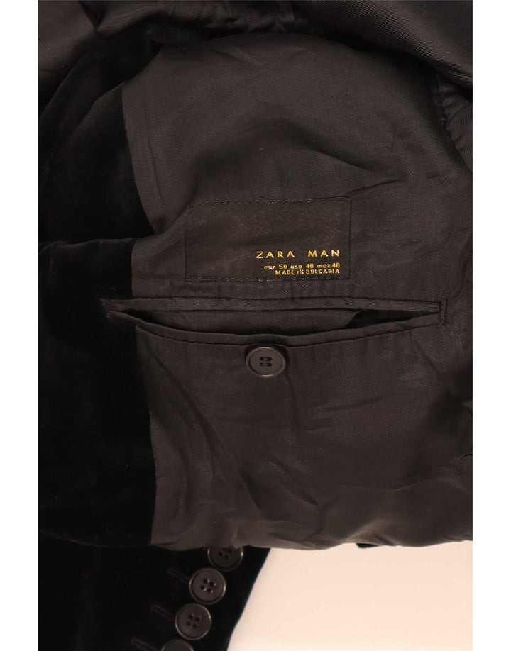 Мужской велюровый пиджак Zara с 2 пуговицами EU 50, средний черный хлопок