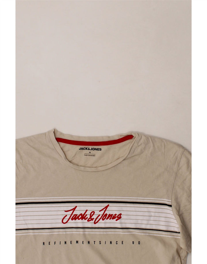 JACK & JONES Mens Graphic T-Shirt Top Medium Beige Cotton Vintage Jack & Jones and Second-Hand Jack & Jones from Messina Hembry 