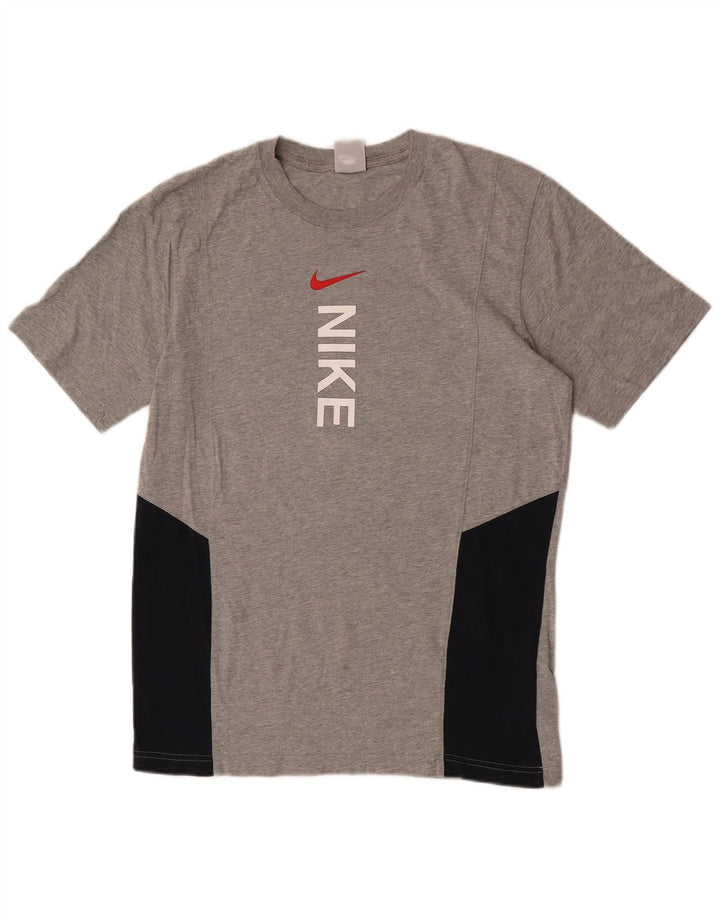 Мужская футболка с графическим рисунком Nike, хлопковый топ среднего серого цвета с цветными блоками