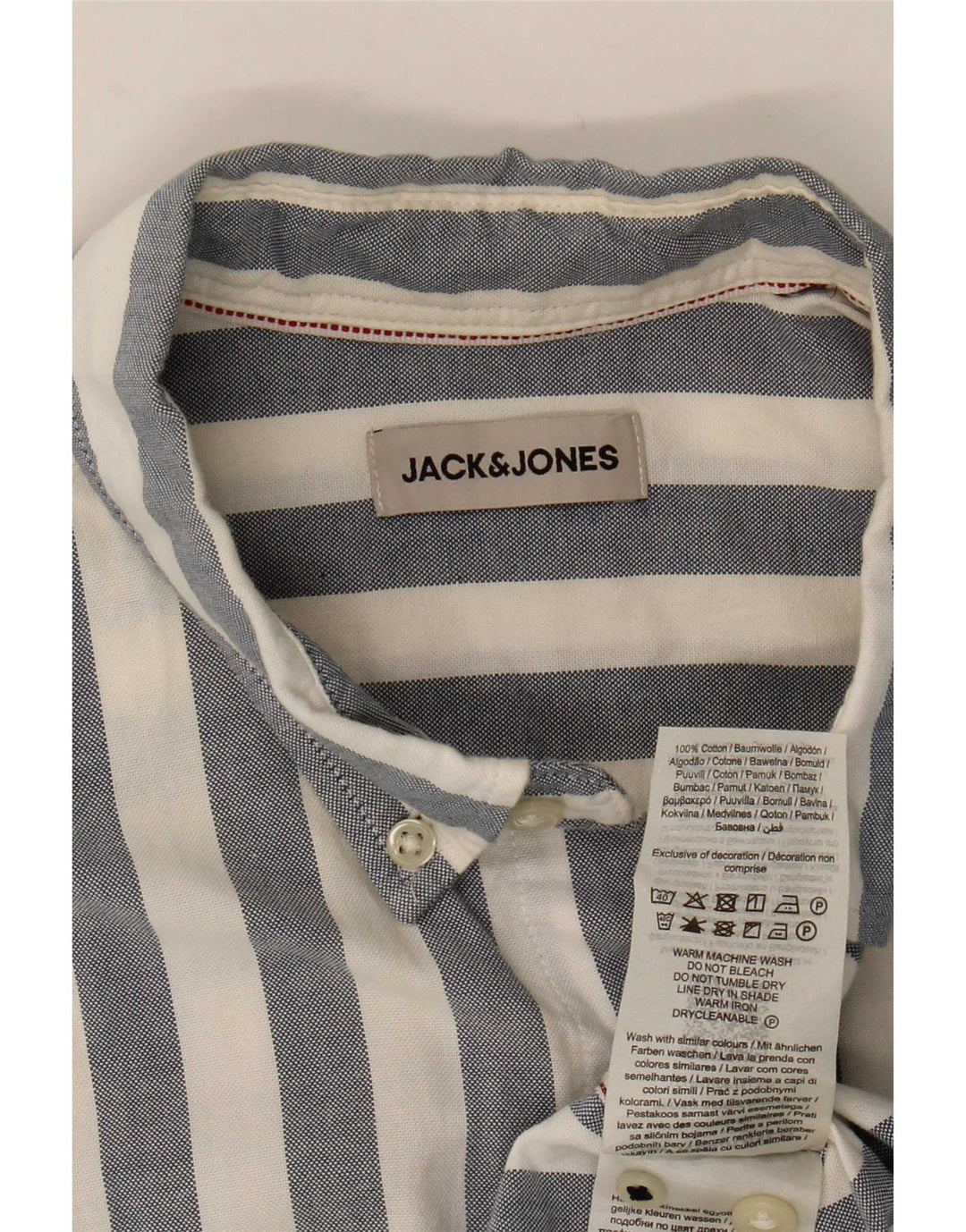 Мужская рубашка с коротким рукавом Jack & Jones из хлопка средней синей полоски