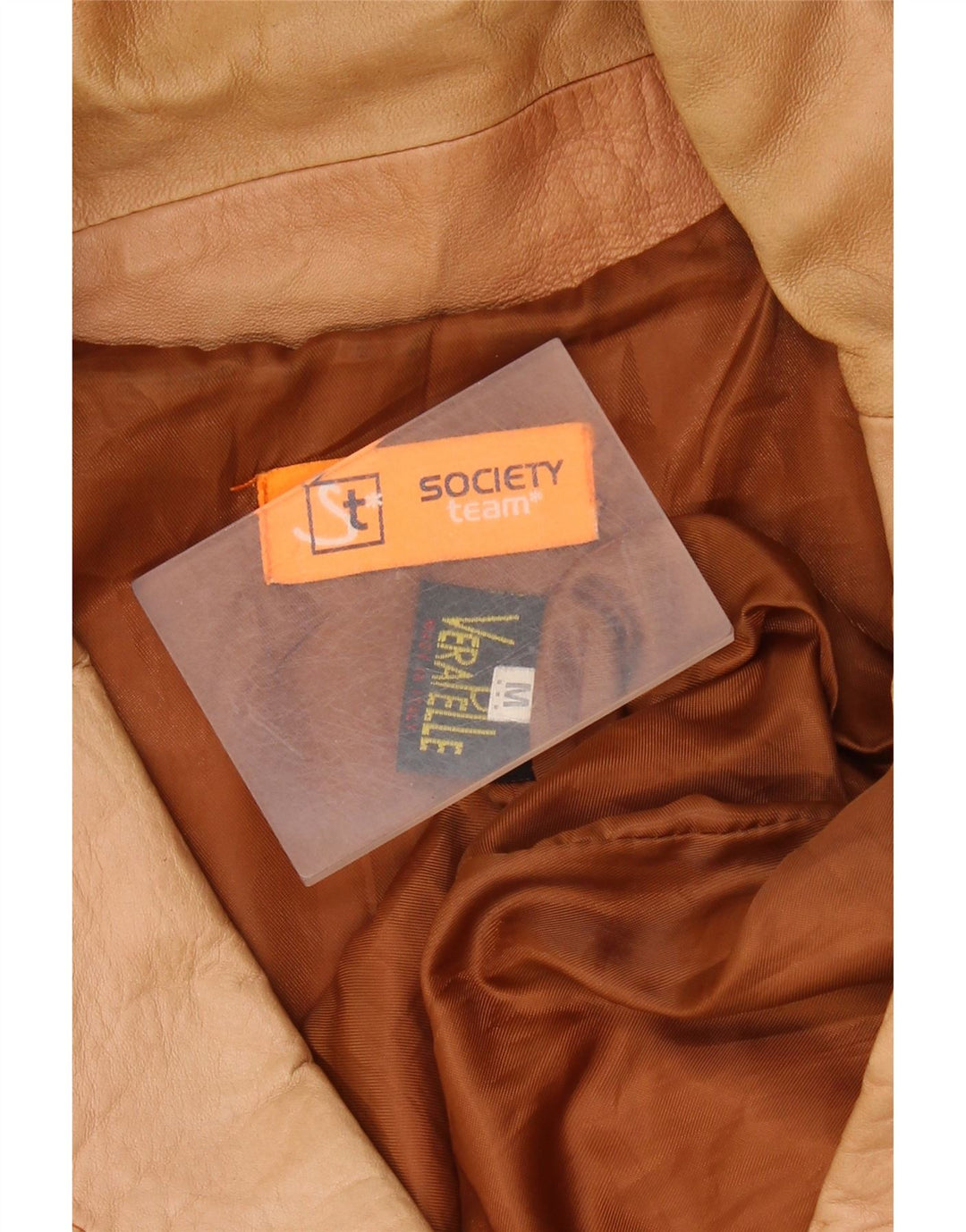 Женский укороченный пиджак на 2 пуговицах Society UK 12, кожа среднего коричневого цвета