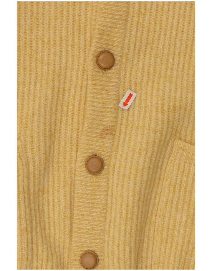 Винтажный мужской кардиган-свитер среднего желтого цвета из натуральной шерсти
