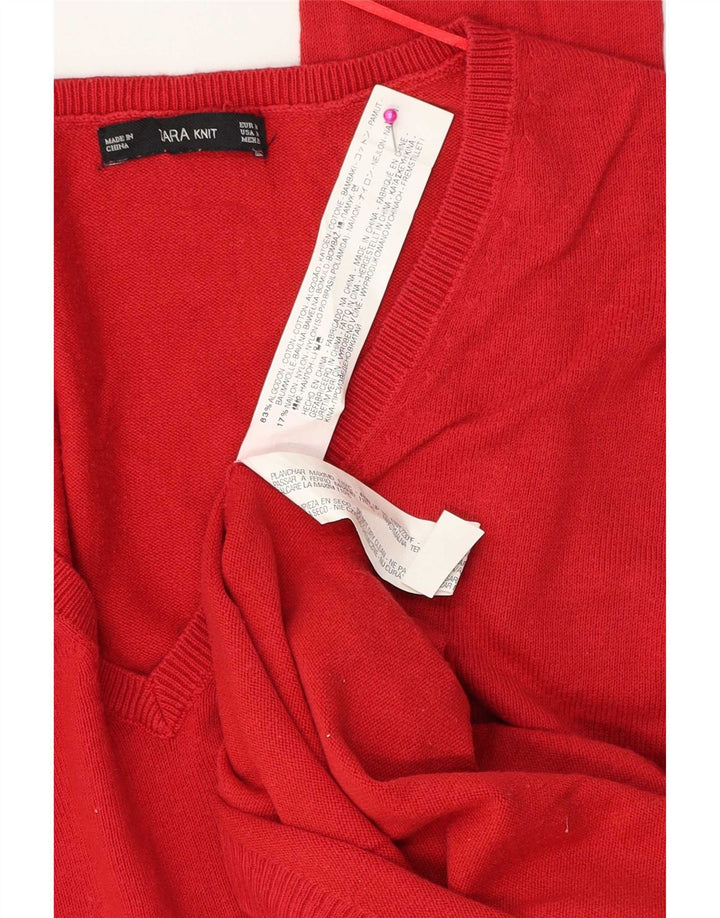 Женский свободный джемпер с v-образным вырезом Zara UK 14, хлопковый средний красный цвет