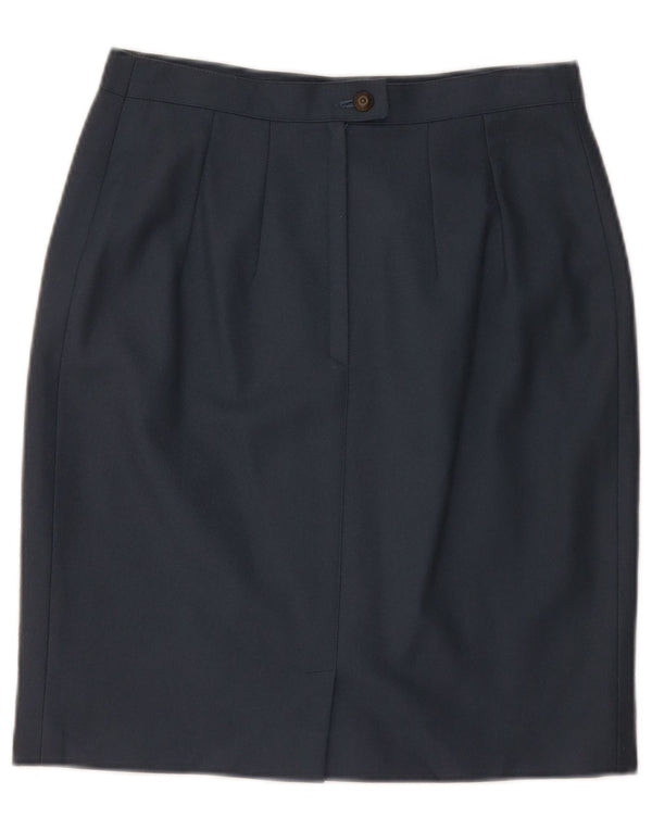 ВИНТАЖНАЯ женская юбка-карандаш среднего размера W28 Темно-синяя шерсть