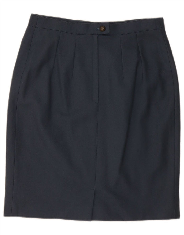 ВИНТАЖНАЯ женская юбка-карандаш среднего размера W28 Темно-синяя шерсть