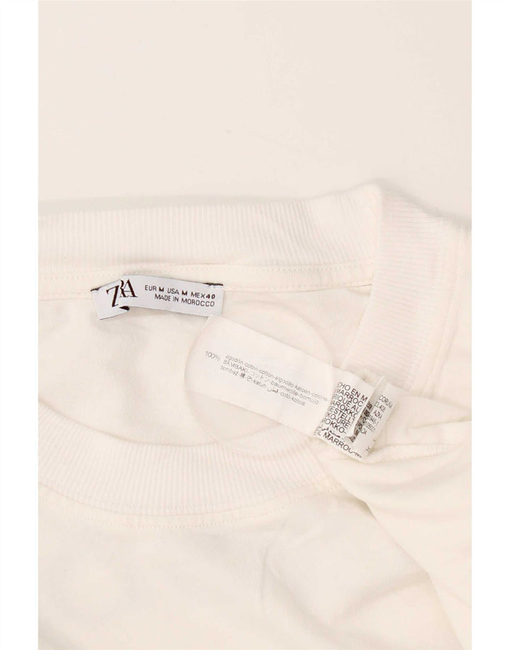 Мужская футболка с рисунком Zara, хлопковый топ среднего размера, белый цвет