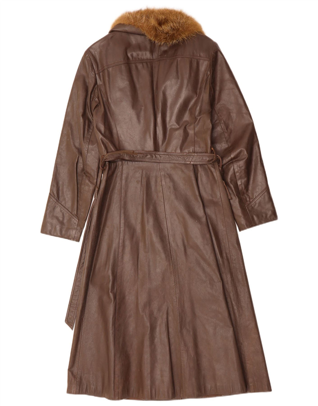 ВИНТАЖНОЕ Женское Кожаное Пальто UK 12 Средне-Коричневый Кожаный