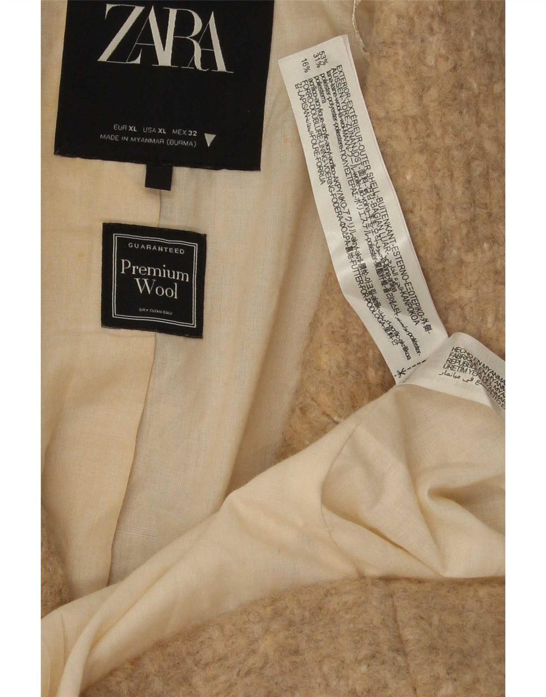 Женское двубортное пальто Zara UK 42 XL, бежевое шерстяное