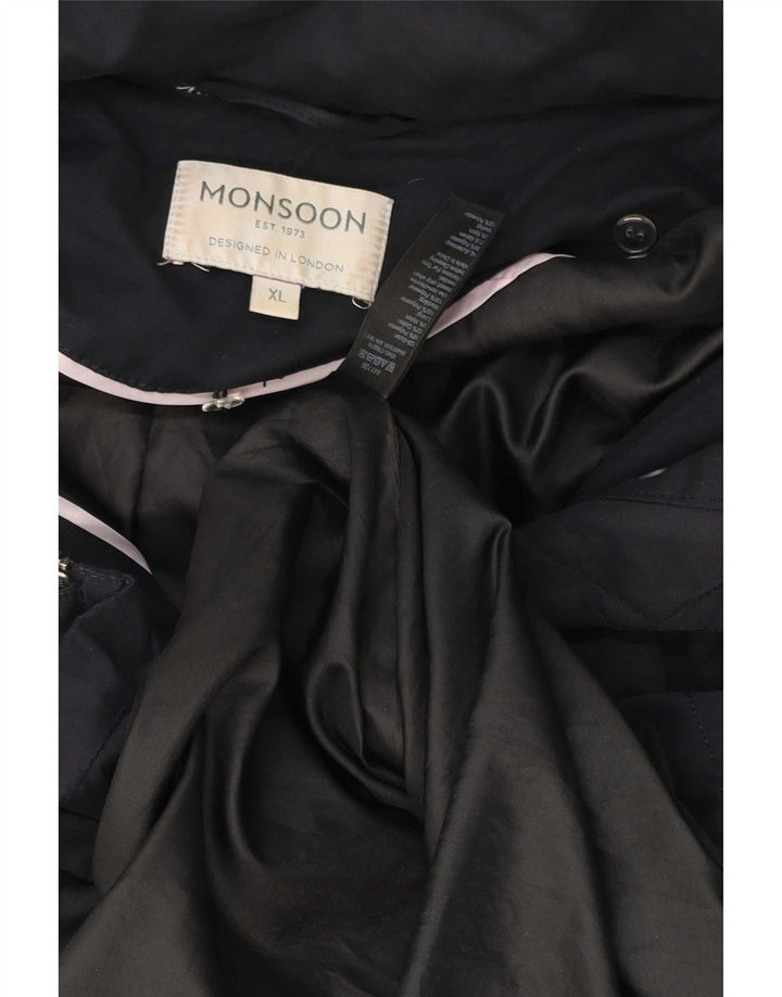 Женская парка большого размера с капюшоном Monsoon UK 18 XL, темно-синий полиэстер