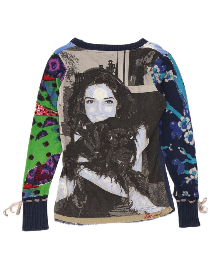 DESIGUAL Женский топ с рисунком с длинным рукавом UK 14, средний темно-синий с цветочным принтом