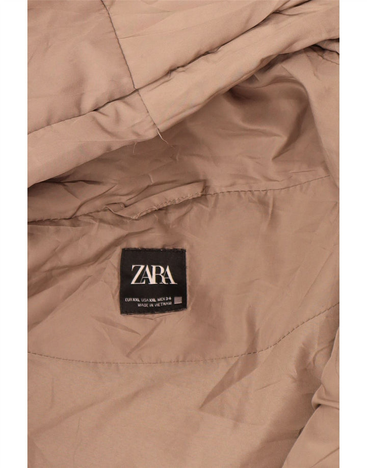 Женская укороченная стеганая куртка оверсайз с капюшоном Zara UK 20 2XL, бежевый полиэстер