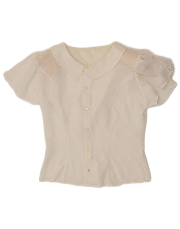 Женская блузка-рубашка с коротким рукавом VINTAGE UK 12, средний белый хлопок, хлопок