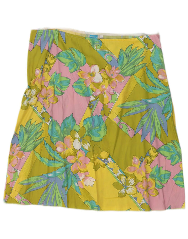 Винтажная женская юбка-трапеция EU 40, средний размер W30, разноцветный хлопок с цветочным принтом