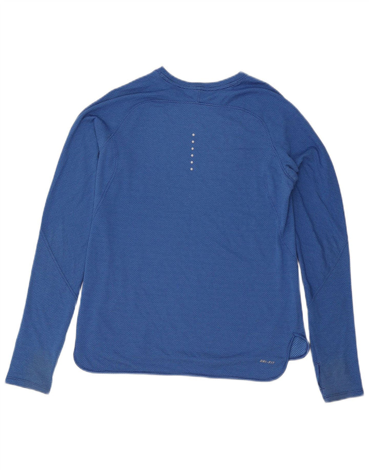 Женский топ Nike Dri Fit с длинным рукавом UK 14, большой синий полиэстер в тонкую полоску