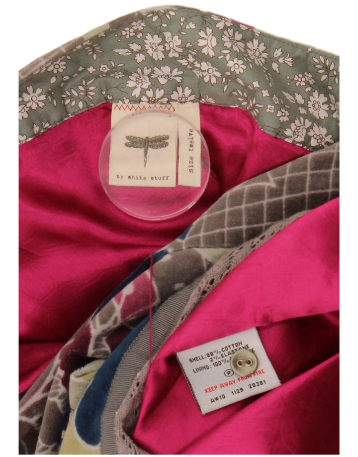 Женская бархатная мини-юбка White Stuff UK 12 Medium W33 Серый хлопок с цветочным принтом