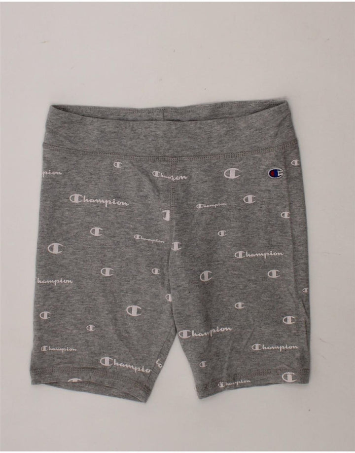 CHAMPION Girls Graphic Sport Shorts 9-10 Years Medium Grey Vintage Champion and Second-Hand Champion from Messina Hembry 