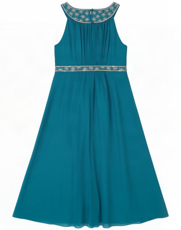 Monsoon Womens Halter Dress UK 12 Medium Blue Floral Silk