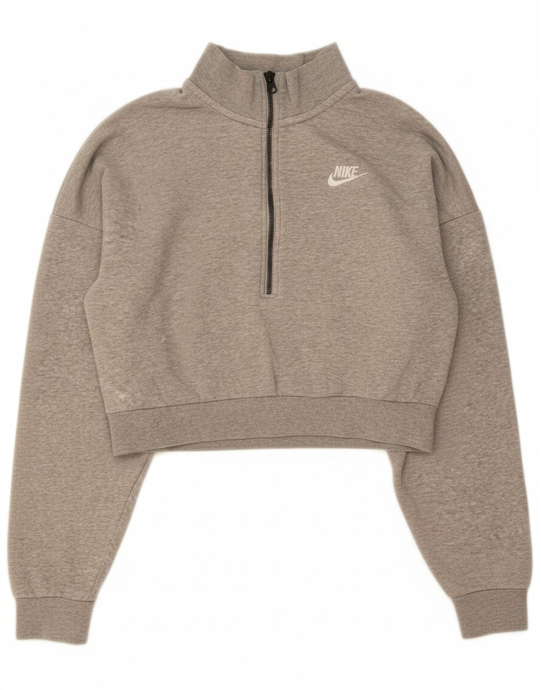 NIKE Womens Oversized Crop Sweatshirt Jumper UK 10 Small Grey Flecked