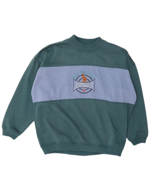 Vintage Mens Graphic Sweatshirt Jumper XL Green Colourblock Polyester