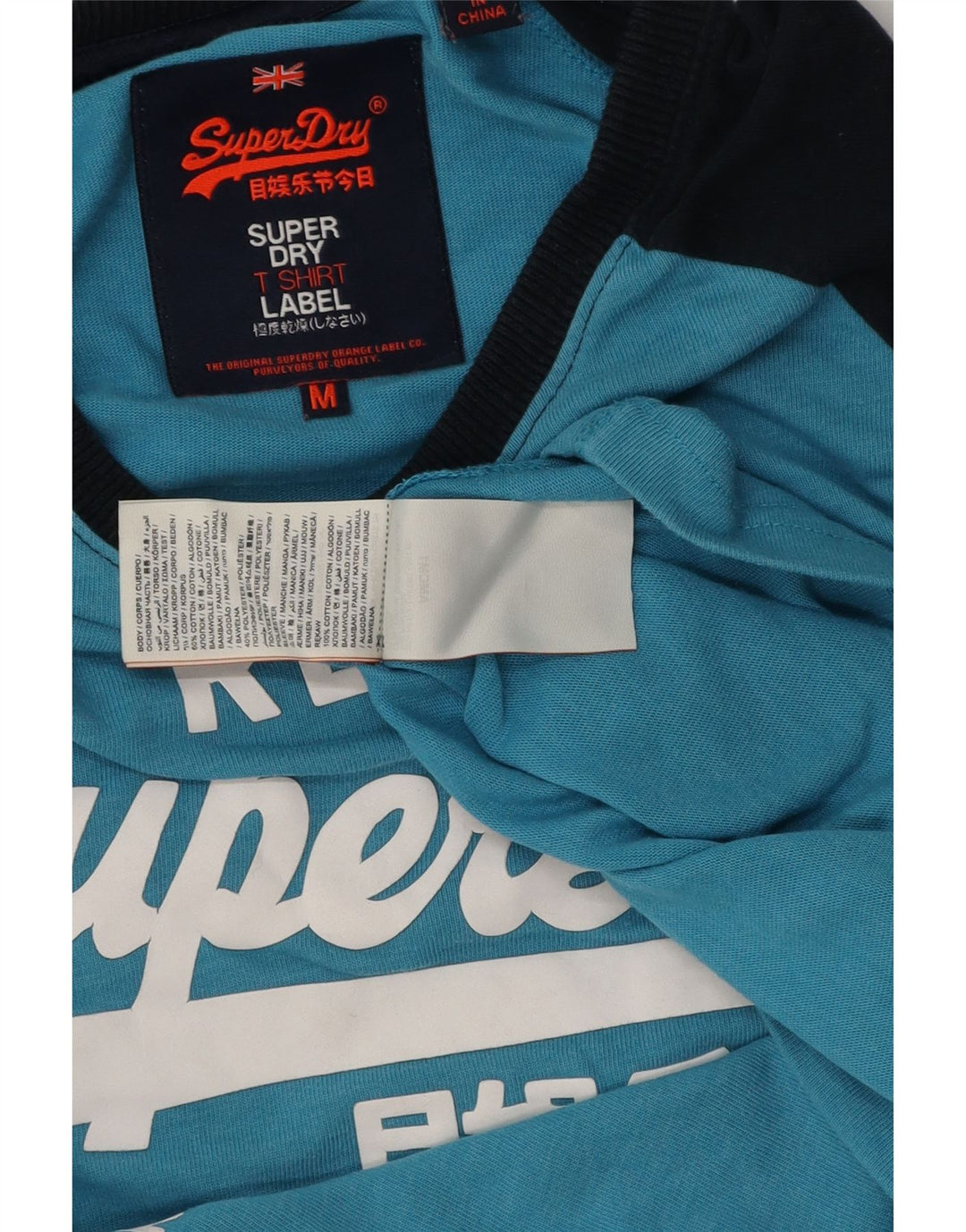 Superdry Мужской топ с рисунком, длинный рукав, средний синий, хлопок с цветными блоками