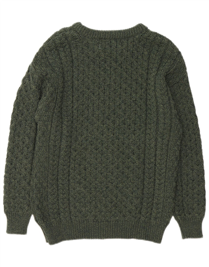Мужской джемпер с вырезом лодочкой Aran Crafts, свитер среднего зеленого цвета из мериносовой шерсти