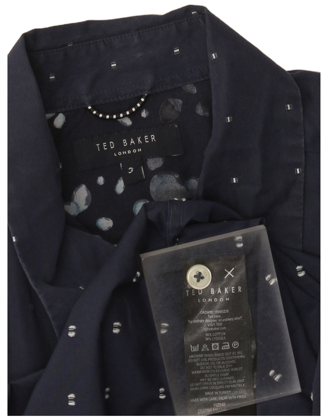 Мужская рубашка с коротким рукавом Ted Baker, размер 3, средний темно-синий, хлопок с геометрическим рисунком