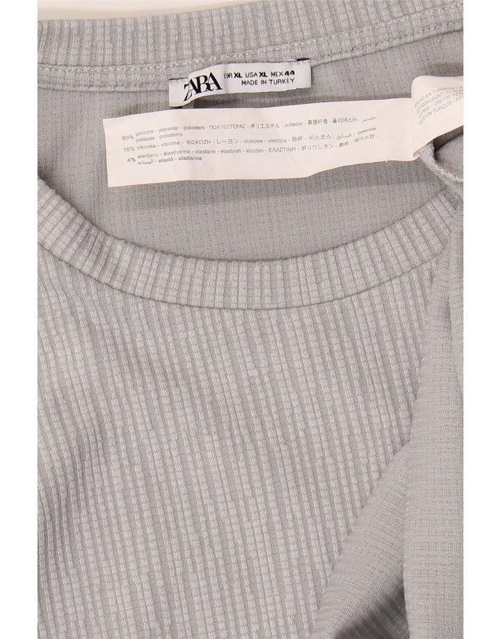 ZARA Womens Oversized T-Shirt Top UK 18 XL Grey Pinstripe Polyester Vintage Zara and Second-Hand Zara from Messina Hembry 